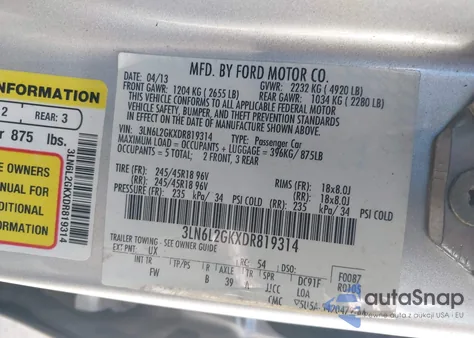 2013 Lincoln Mkz из США, поврежденный, VIN 3LN6L2GKXDR819314